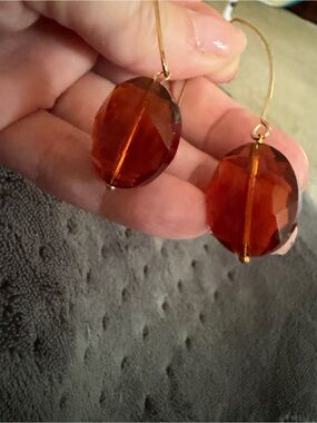 Katia Designs Gold-Finish Hoop Earrings with Amber Faceted Drops